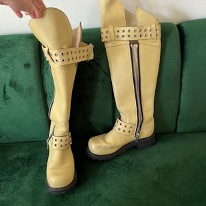 Fluevog above the knee boots in cream leather.